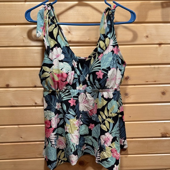 Kona Sol Floral Swim Blouse - Black and Pink - Picture 1 of 3